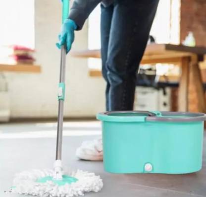 rs industries Quick Spin Mop with 2 Microfiber Wet Dry Mophead Floor Cleaning pocha Extendable Mop Set