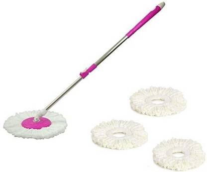 TOPREDO 360° Rotate Universal Mop Rod | Plastic and Steel Handle | with & 4 Super Absorbent Refills | for All Home and Office Floor Cleaning Mop Head and Rod