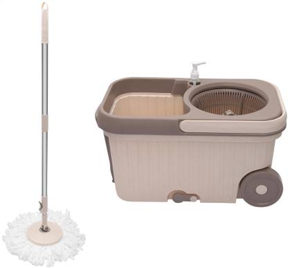 JAYPEE Hurricane Spin Mop with Bucket 360° Spinner Drain spout 2 Microfiber Head Refill Mop Set