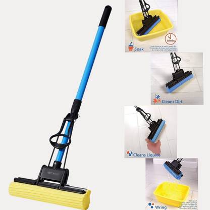 ONIQUID Self-Wringing PVA Mop with Adjustable Handle for Easy Floor Cleaning Sponge Mop