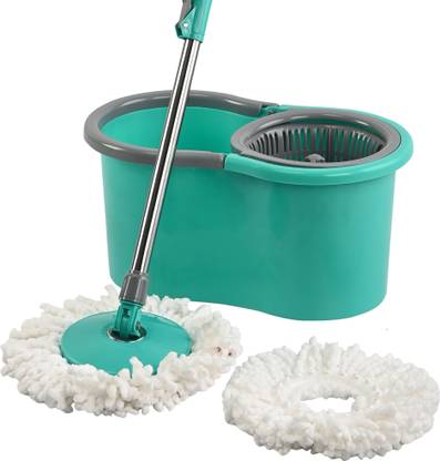 Heart Home Extendable Handle Plastic Spin Mopping Bucket with 2 Refills | Mint Green Mop Head and Rod