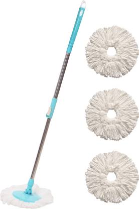 Pranay's Kleanup Ultimate Spin Mop-Rod Set|Wet & Dry Cleaning Mop|Mops Pocha 3 Microfiber Refill Mop Rod