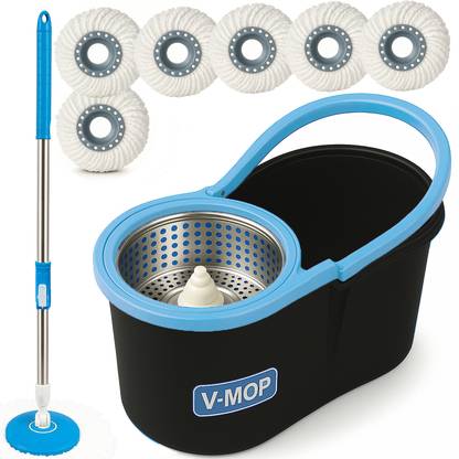 V-MOP Classic Steel Bucket 360° Self Spin Floor Cleaning Mop-L6 Mop Set, Cleaning Wipe, Mop
