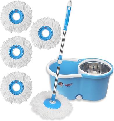 VAULT BHARAT Standing Pochha| Mop Bucket With Handle & Wheel | V56+4 Mop Set