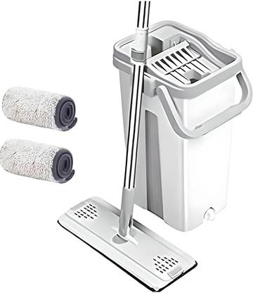 Flipkart SmartBuy White Flat Small Mop Bucket Set with 2 Soft Refill Pads & Handle (32 cm X 12 cm) Mop Set