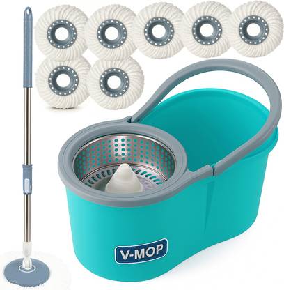 V-MOP Premium C-Green Classic Bucket Mop with 7 Head (6 Months are Warranty on Rod)l Mop Set