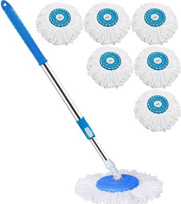 THUNDER FIT START FRESH Stainless Steel Mop Stick Rod with 6 Microfiber Head String Mop
