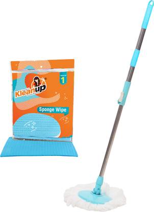 Pranay's Kleanup Combo Spin Mop-Rod Stick, Mop Head, Wipe, And 1 Refill - Wet & Dry 360 Mop Mop Rod