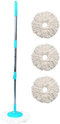 Pranay's Kleanup Alpha Spin Mop-Mop Stick|Wet & Dry Cleaning Mop|Mops Pocha 3 Microfiber Refill Mop, Mop Refill, Mop Set