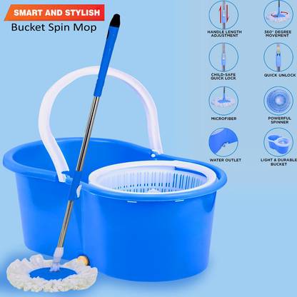 MOPTECH Magic DryBucket Mop-360 Degree Self Spin Wringing for Home,Office Floor Cleaning Wipes