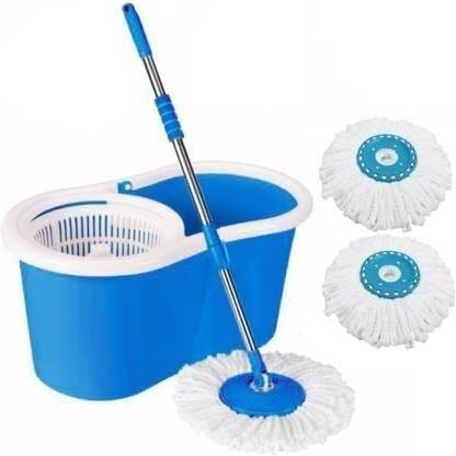 Om Enterprise R.S Spin Plastic Bucket Mop with 2 Refill Mop Set (Blue) Mop Set