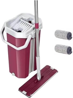 Upkaranwale Fuchsia flat mop and bucket set with 2 Soft Refill Pads & Handle(38 * 12 CM) Mop Set