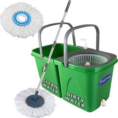 Primeway Twin Bucket 360 Rotating Spin Floor Cleaning Mop with 2 Microfibre 34cm Refills Mop Set