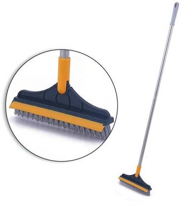 SEAHAVEN Tile Cleaner Brush with Scraper,Long Handle Bathroom Cleaning Brush Floor Wiper Wet & Dry Mop