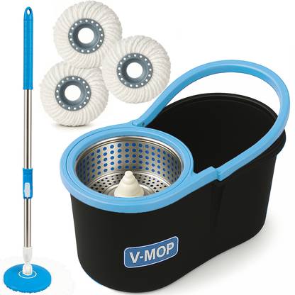 V-MOP Premium Classic Steel Spinner Bucket Floor Cleaning Mop -AS03- Wet & Dry Mop