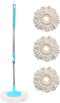 Pranay's Kleanup Eco Spin Mop-Rod Stick, Mop Head And 3 Refill - Wet & Dry 360 Mops Pocha Mop Rod