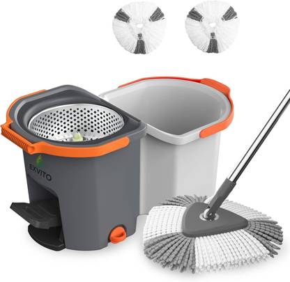 Owme Mop Bucket with Foot Pedal, Twin Bucket, Steel Wringer & Mop Refills Mop Set