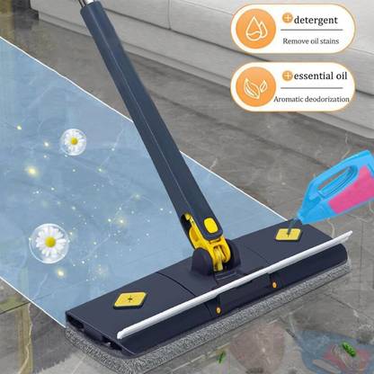 RBGIIT Microfiber Floor Cleaning Mop With Scraper With 360 Rotating Head,Self-Wringings Wipes
