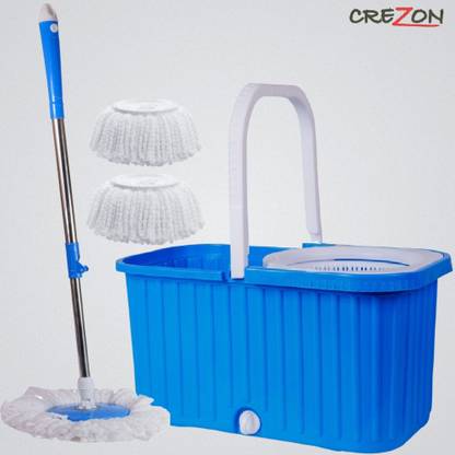 CREZON Premium Self Spin Square Bucket Mop with 2 Absorber Refills for Home & Office Mop Set