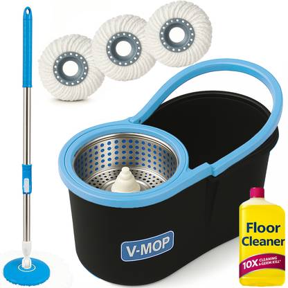 V-MOP Premium Classic Steel Spinner Bucket Floor Cleaning Mop -AS09- Mop Set