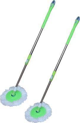 Toqon Stainless Combo Set of 2 Wet and Dry Cleaning Spin Mop Rod Stick Pole with 2 Refills Wet & Dry Mop (Green) Wet & Dry Mop