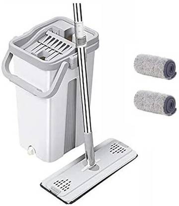 Flipkart SmartBuy White Flat Small Mop Bucket Set with 2 Soft Refill Pads & Handle (38 cm X 12 cm) Mop Set