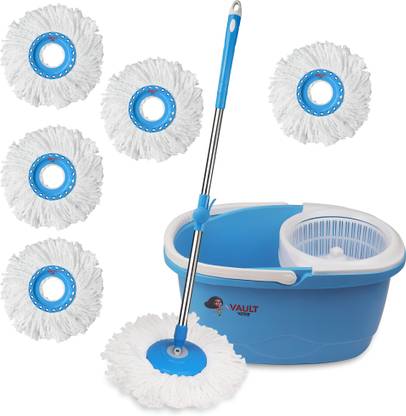 VAULT BHARAT Premium Quality Magic Dry Bucket Mop - 360 Degree Self Spin Wringing Mop Set