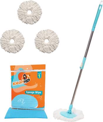 Pranay's Kleanup Combo Spin Mop-Rod Stick, Mop Head, Wipe, And 3 Refill - Wet & Dry 360 Mop Mop, Mop Refill, Mop Set, Cleaning Wipe