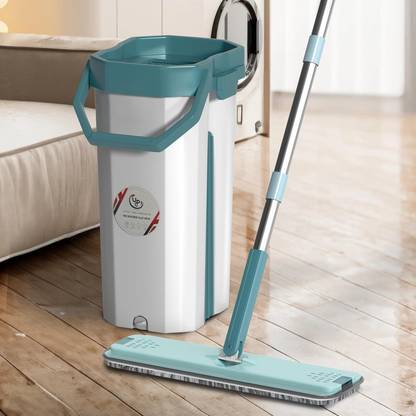 UPC Microfiber Flat Mop with Bucket, Dry/wet, 360°cleaning auto rebound Extra Large Mop Set