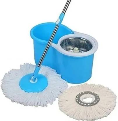 Ayush Premium Steel Basket 360° Self Spin with Rotating Head with extra refill Mop Set