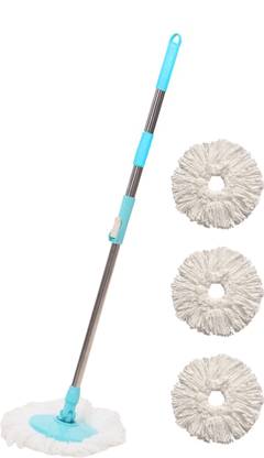 Pranay's Kleanup Efficient Spin Mop-Rod Set|Wet & Dry Cleaning Mop|Mops Pocha 3 Microfiber Refill Microfibre Wet and Dry Broom