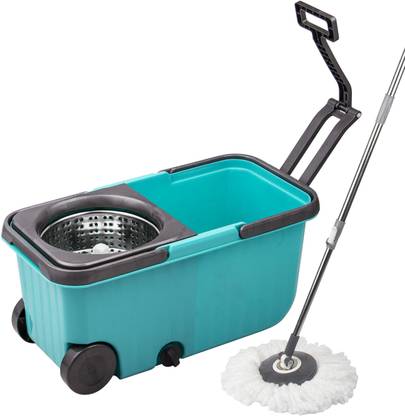 पोलयसेट Dual Mop Bucket with Wheels, Microfiber Mop with 1 Refill, Easy Cleaning for Home, Kitchen, Office and Retail Shops, Adjustable Height and Clip Lock Handle, Self-Wringing 360 Spinner,