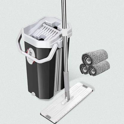 UPC Upgraded Hands-Free Squeeze Microfiber Flat Spin Mop System 360° Flexible Head Flat Mop