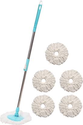 Pranay's Kleanup Ultimate Spin Mop-Rod Set|Wet & Dry Cleaning Mop|Mops Pocha 5 Microfiber Refill Mop Rod