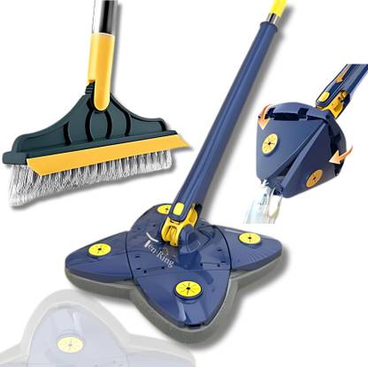 Tenring 360 Clove Shape Spin Mop with 2-in-1 Bathroom Cleaning Brush - Rotating Mop Wet & Dry Mop