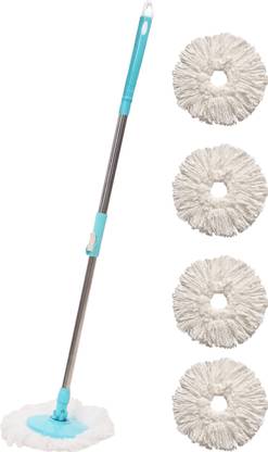 Pranay's Kleanup Ultimate Spin Mop-Rod Set|Wet & Dry Cleaning Mop|Mops Pocha 4 Microfiber Refill Mop