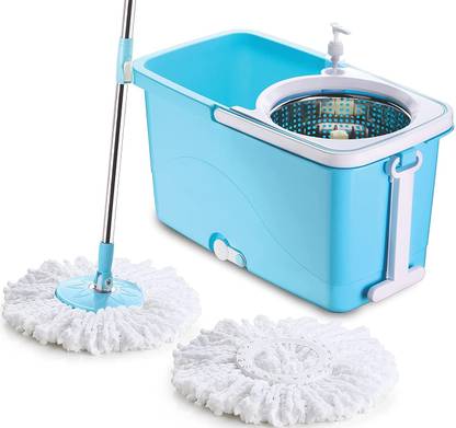 N H Enterprise Steel Quick Spin Mop, Rectangular Plastic Bucket Floor Cleaning Mop with Bucket Mop Set