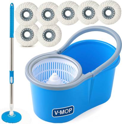 THUNDER FIT START FRESH Plastic Classic Spin Magic Bucket Mop with 7 Microfiber Heads Wet & Dry Mop