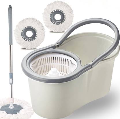 V-MOP Premium Smart 360° Spin Mop Bucket Set with 2 Super Microfiber Refill Wet & Dry Mop