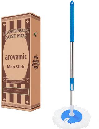 arovemic Bucket Spin Mop Stick (Blue) with 1 Microfiber Refill String Mop