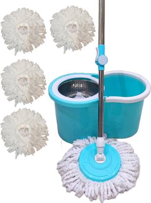 Ayush Premium Steel Basket Self Spin with Rotating Head with 4 extra refill Mop Set