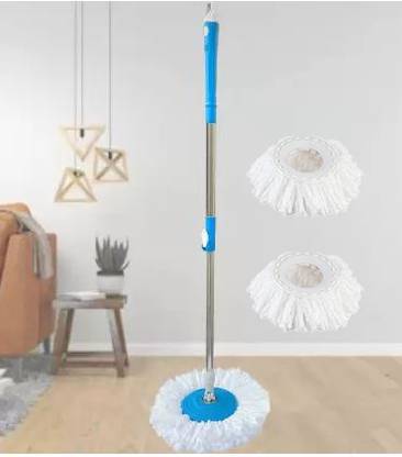 Yogini Greens Spin Mop-Rod Stick, Mop Head And 2 Refill - Wet&Dry Floor 360 Mops Pocha Mop Rod