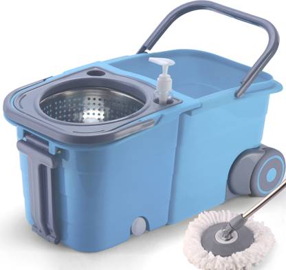 V-MOP Premium Blue Double Bucket Spin Mop with Wheel ( 6 Months Warranty on Rod )-S1 Wet & Dry Mop