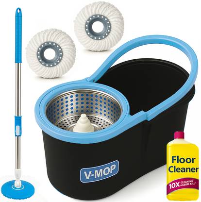 V-MOP Classic Steel Bucket 360° Self Spin Floor Cleaning Mop-L8 Mop Set, Cleaning Wipe, Mop