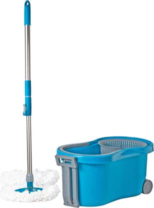 Flipkart SmartBuy Spin Mop, Oval Bucket with Plastic Basket, 2 Microfiber Refills Mop Set