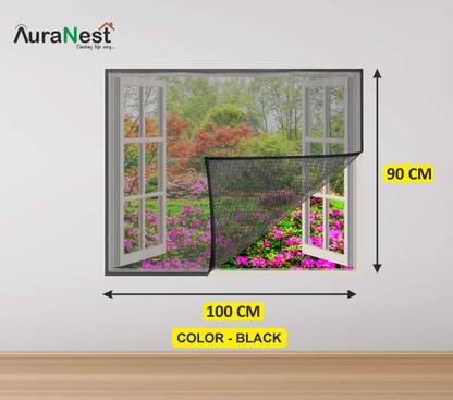 Auranest Fibre Adults Washable Window Mosquito Net Pre Stiched with Adhesive Hook & Loop Tape Mosquito Net