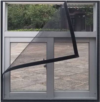 KEEPWELL Fibre Adults Washable Heavy Quality 120 GSM PVC Coated FIBREGLASS Window Insect Mosquito Mesh Net Screen with Hook & Loop Tape for Installation (Black, 150 x 100 Cm) Mosquito Net
