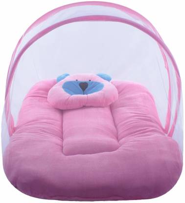 Kiwon Nylon Infants Washable Soft and Comfortable New Born Baby Bedding Set with Protective Mosquito Net and Pillow (0-6 Months) Mosquito Net
