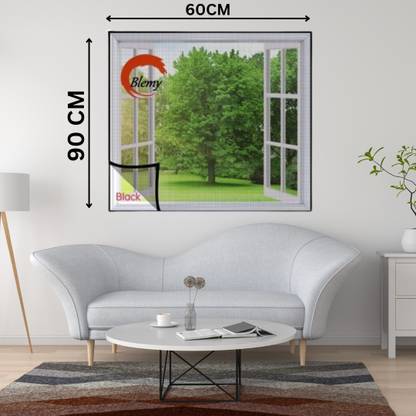 BLEMY Mosquito Net For Window With Self Adhesive HookS & Loop Tape Size- 60X90 CM Polyester Washable Adults Mosquito Net