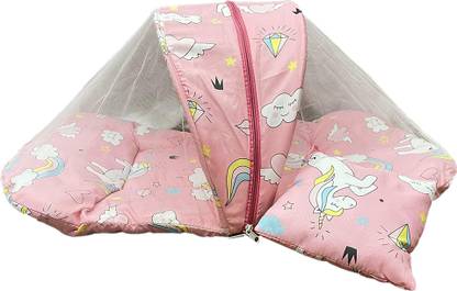 OLENE Cotton Infants Washable Toddler Mosquito and Insect Protection Net/Mattress Unicorn Print Baby Net Bed Mosquito Net